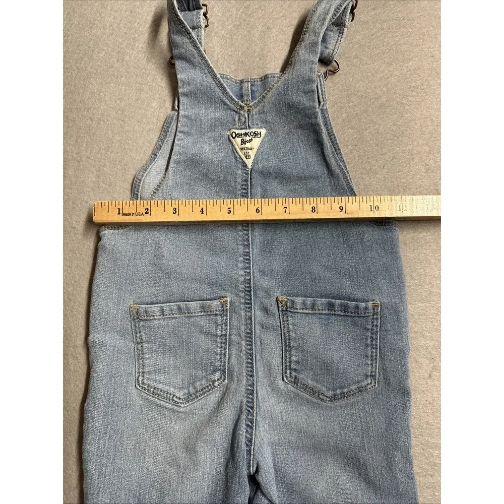OshKosh B'gosh Overall Girls 3T Blue Denim Embroidered Strawberry Floral Fruit